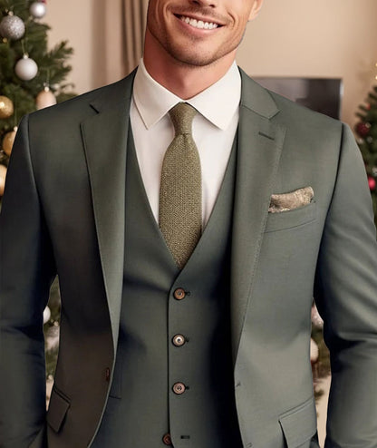 Green Red Blue Yellow Men's Tailored 3 Pieces Solid Colored Fit Single Breasted Two-buttons Wedding Suits