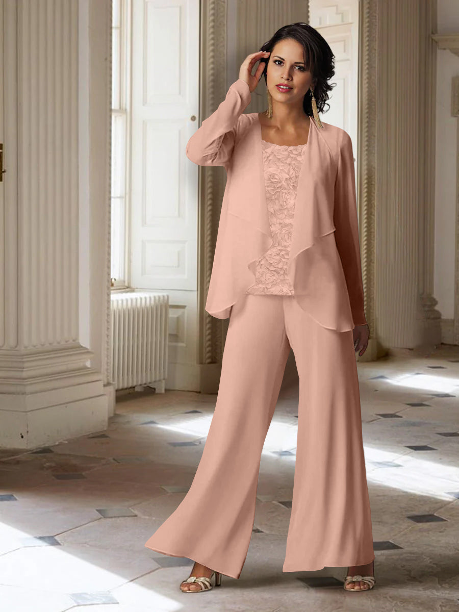 Chiffon Long Sleeves Mother of the Bride Pantsuits with Jacket