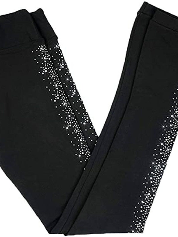 Figure Skating Pants Women's Girls' Dancewear Patchwork Spandex High Elasticity Crystal Rhinestone Ice Skating Leggings