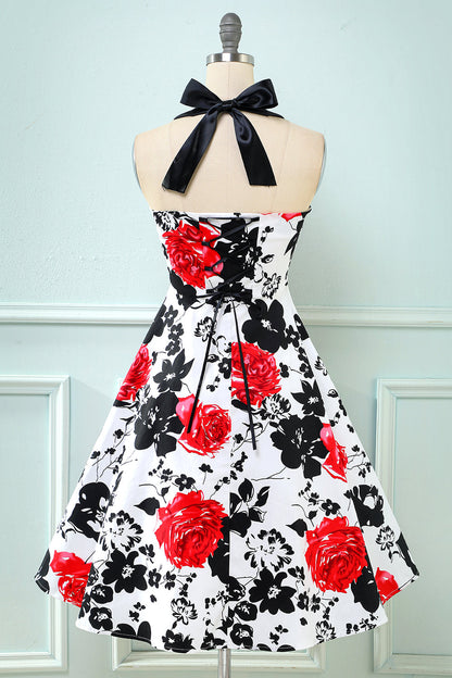 Retro Halter Printed Vintage Dress