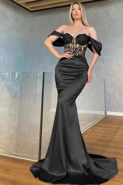 Off-the-Shoulder Sweetheart Long Mermaid Prom Dress With Beads ED0224