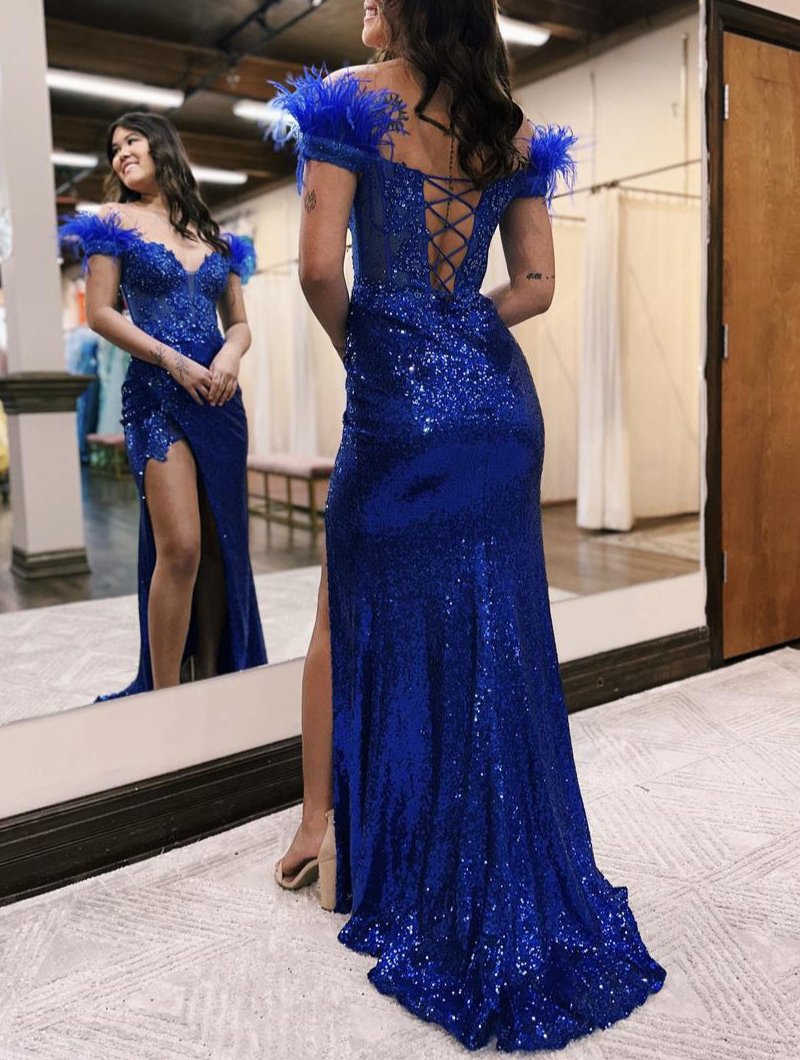 Emmy |Mermaid Off the Shoulder Sequin Lace Prom Dress