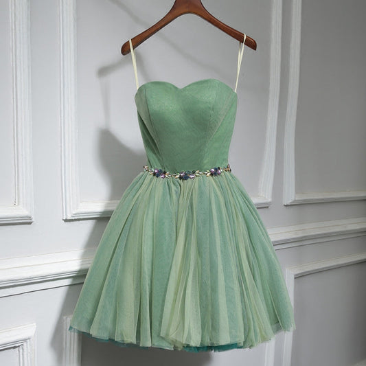 Cute green sweetheart neck short prom dress, homecoming dress  7783