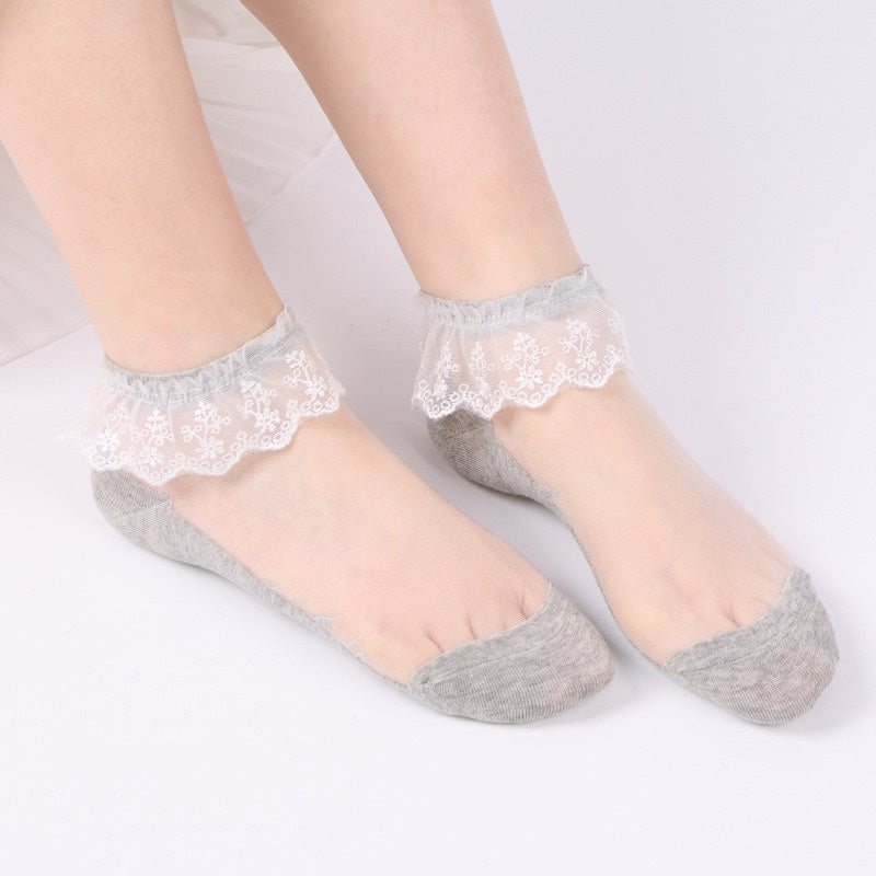 5 Pcs Women's Wedding Work Holiday Lace Polyester Sexy Lolita Vintage Retro Cute Anckle Socks Low Cut Socks