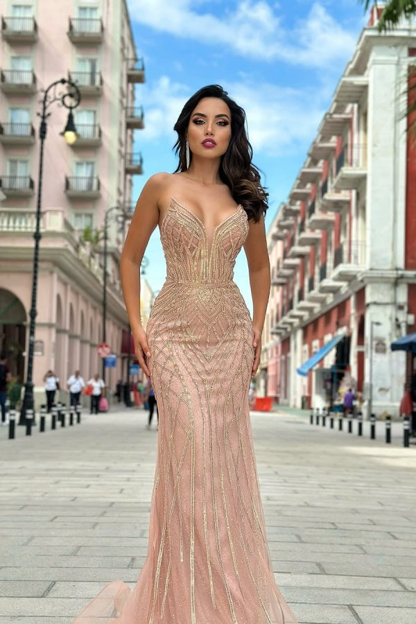 edgynewlook Strapless Long Prom Dress Sleeveless with Sequins