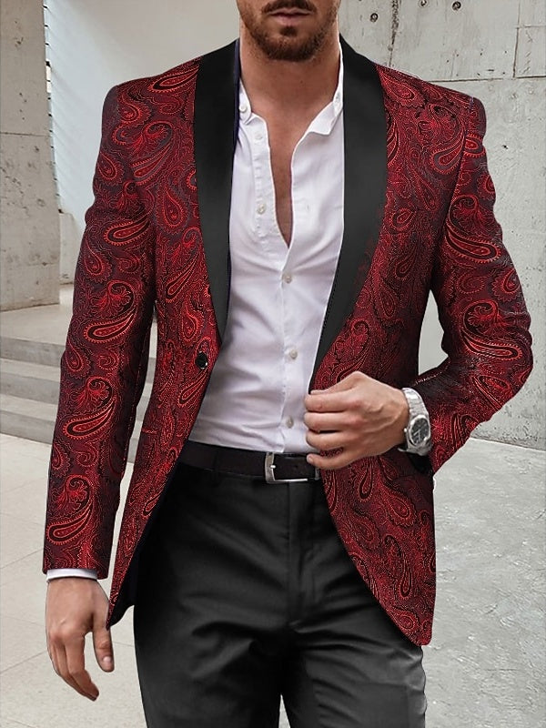 Men's Shawl Collar Printing Standard Fit Single Breasted Prom Disco Tuxedos Party Dinner 2 Piece