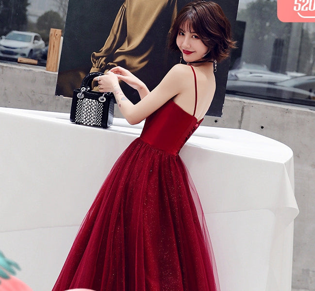 Burgundy tulle short prom dress cocktail dress  8357