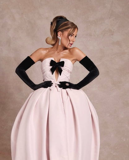 Pink Bud Shape Strapless Prom Dress With Black Long Sleeves ZT0492