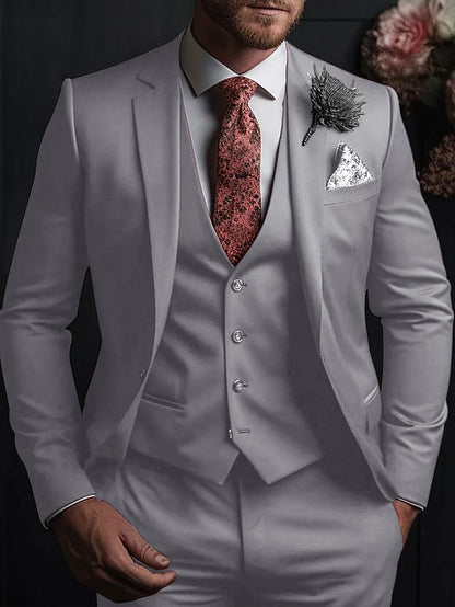 Men's Tailored Fit Single Breasted Three-buttons 3 Pieces Wedding Suits