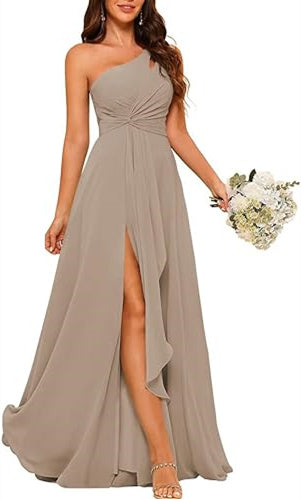 A-Line/Princess One-Shoulder Sleeveless Floor-Length Bridesmaid Dress with Split Side