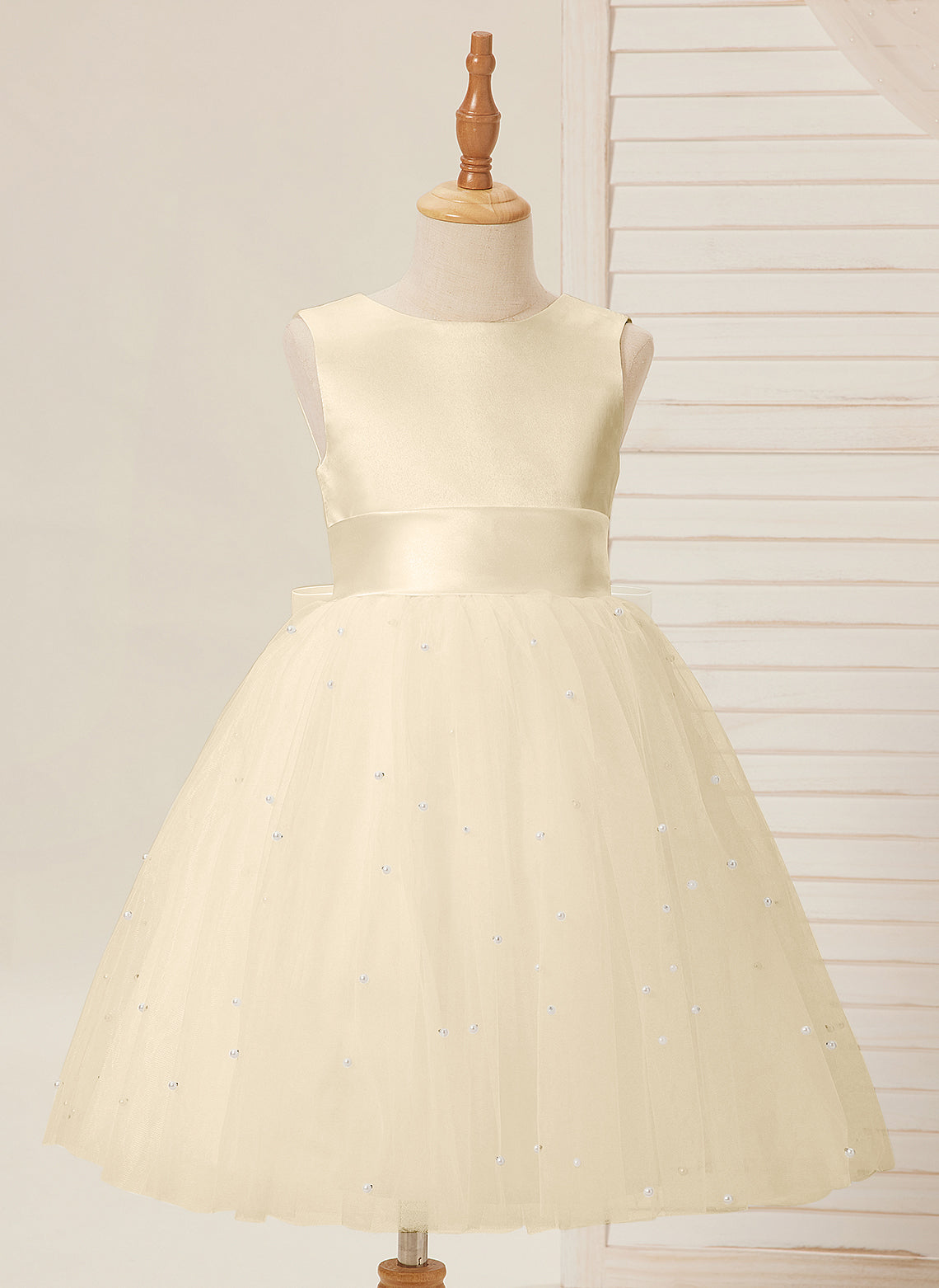 Ball-Gown/Princess Satin Tulle Knee-length Flower Girl Dress