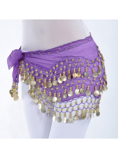 Belly Dance Hip Scarf Coin Sequin Women's Training Chiffon / Ballroom Gold Coin Belt