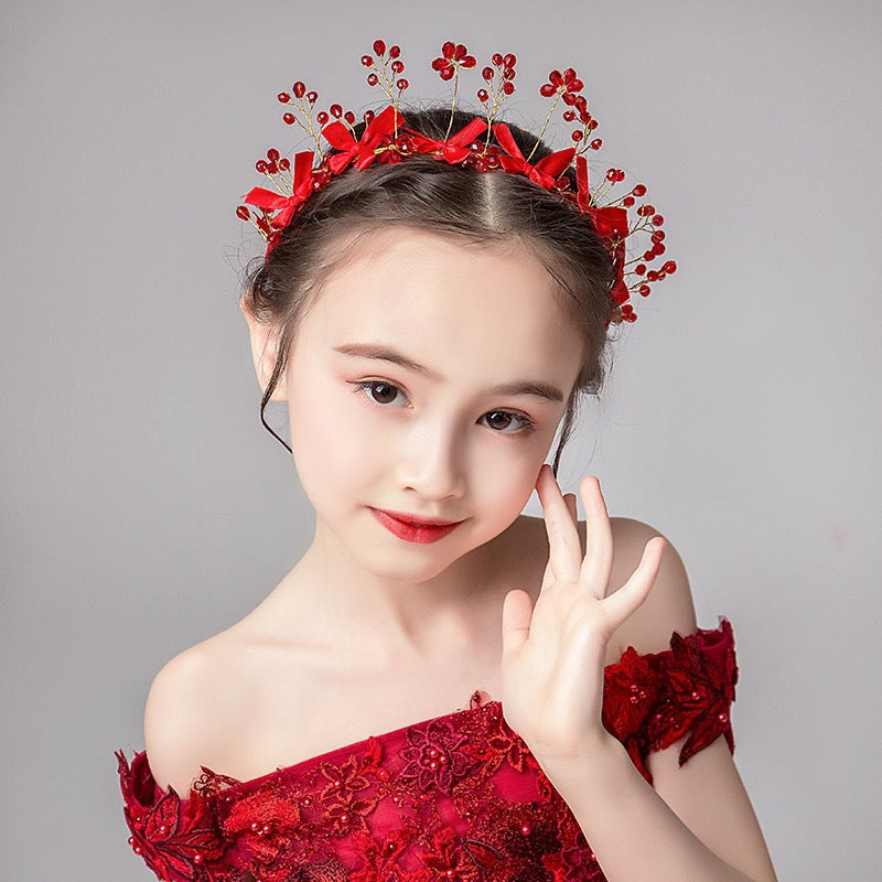 Elegant Red Bow Crystal Princess Headpiece Accessories