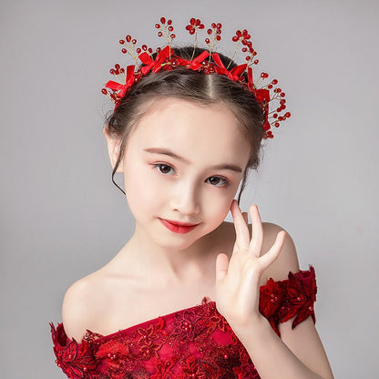 Elegant Red Bow Crystal Princess Headpiece Accessories