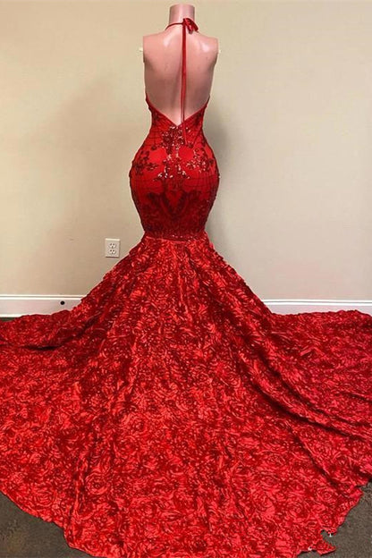 Spaghetti-Straps Red Prom Dress Mermaid Sequins PD0496