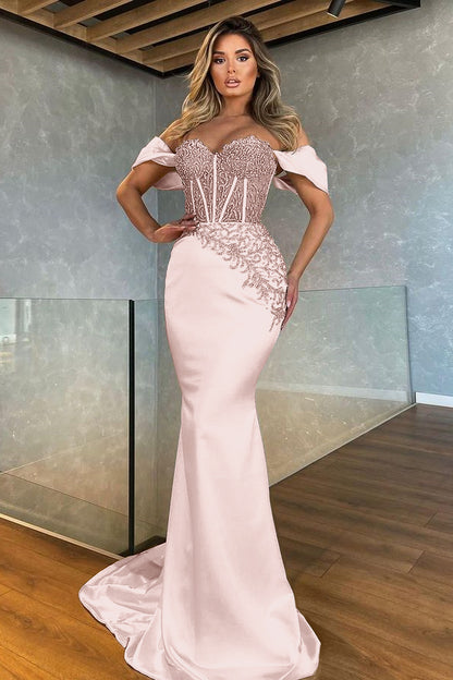 Beautiful White Off-The-Shoulder Appliques Long Mermaid Prom Dress ED0645