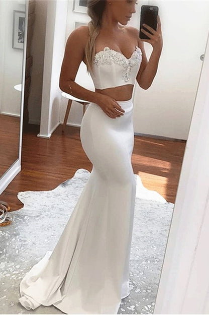 edgynewlook Two Pieces White Mermaid Prom Dress