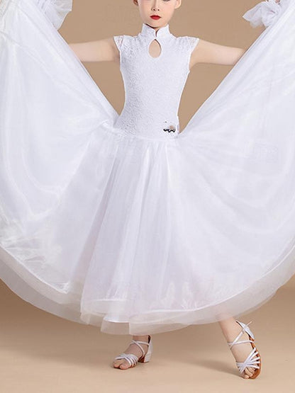 Women's DancewearBallroom Dance Dress Splicing Girls' Performance Training Sleeveless Tulle