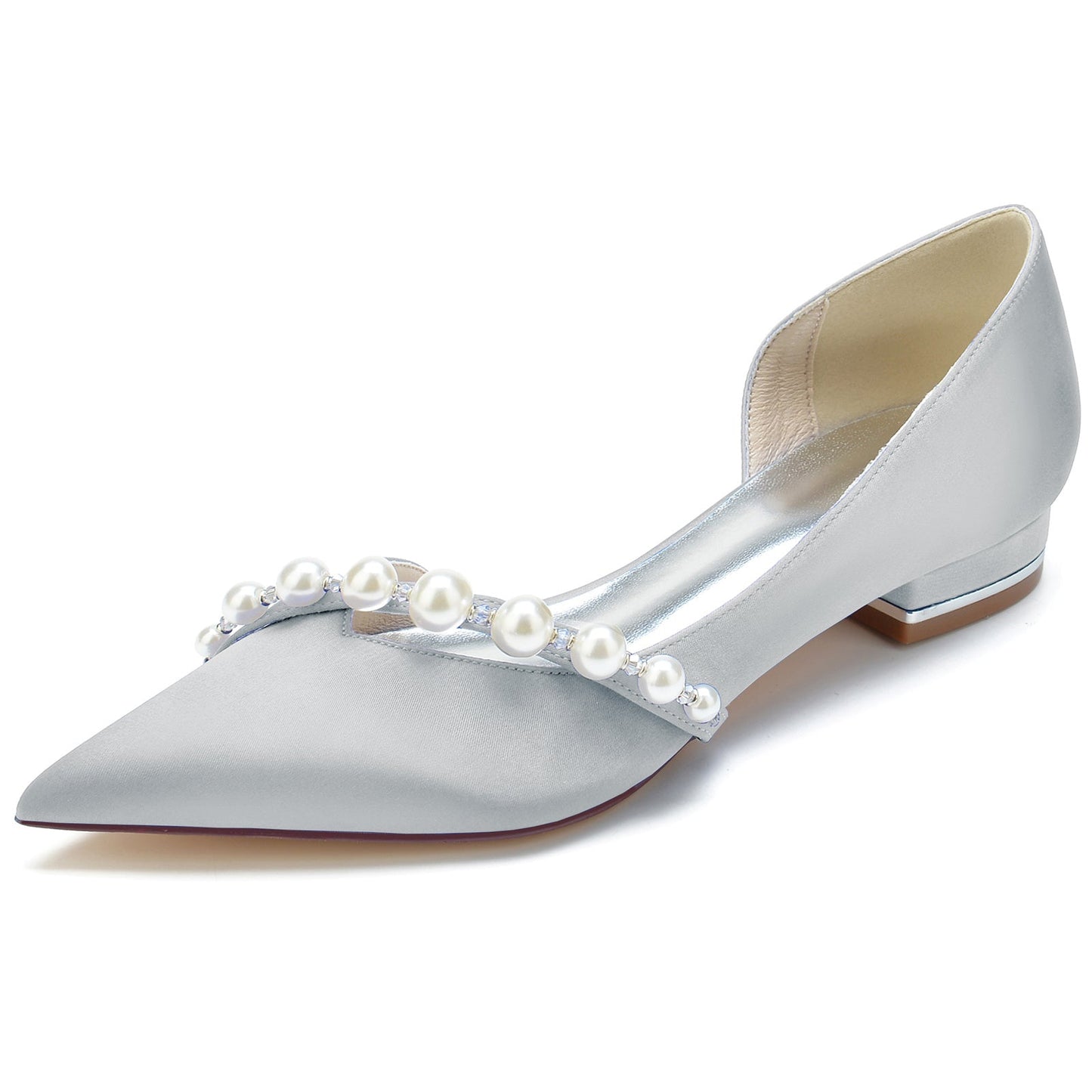 Women's Wedding Shoes White Pearl Low Heel Pointed Toe Minimalism Bridal Shoes