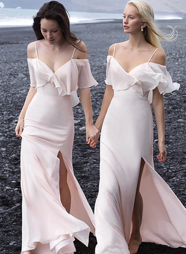 Sheath/Column Spaghetti Straps Floor-length Long Bridesmaid Dresses