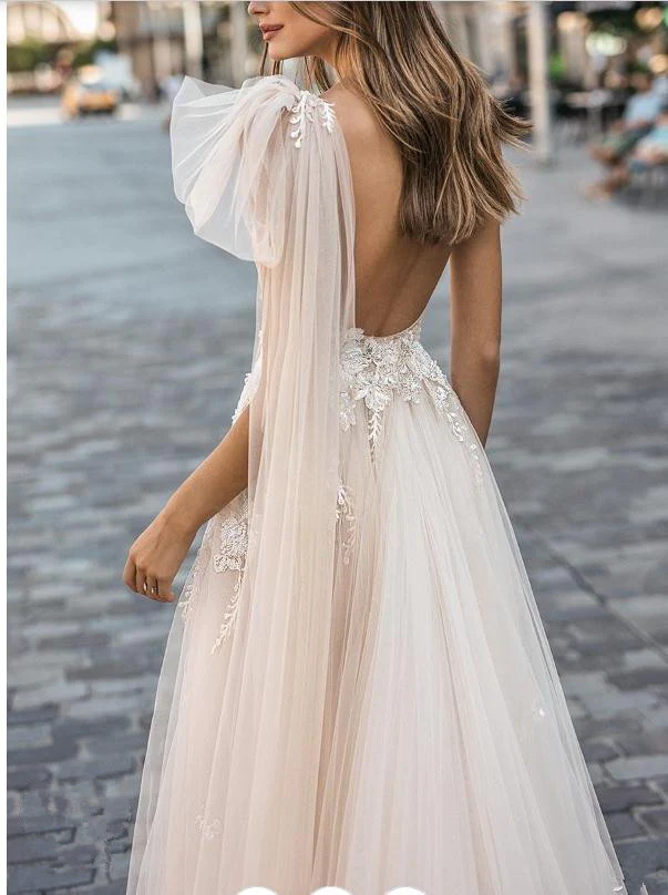 Beach Wedding Dress A Line Sleeveless Sexy Tulle Prom  Dress  gh2237