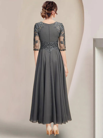 A-Line/Princess Scoop Tea-Length Mother of the Bride Dresses