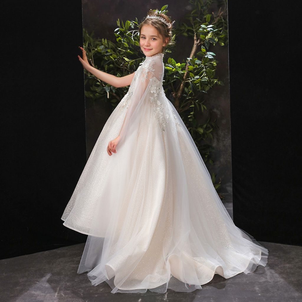 High Neck Floor-Length A-Line/Princess Girl Party Dress with Rhinestone Appliques