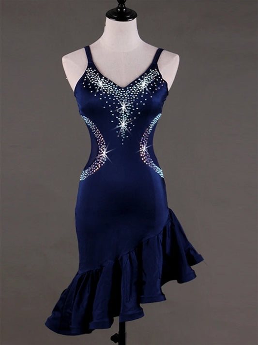 Dance Salsa Latin Dance Dress Crystals / Rhinestones Sleeveless High Spandex Women‘s Performance