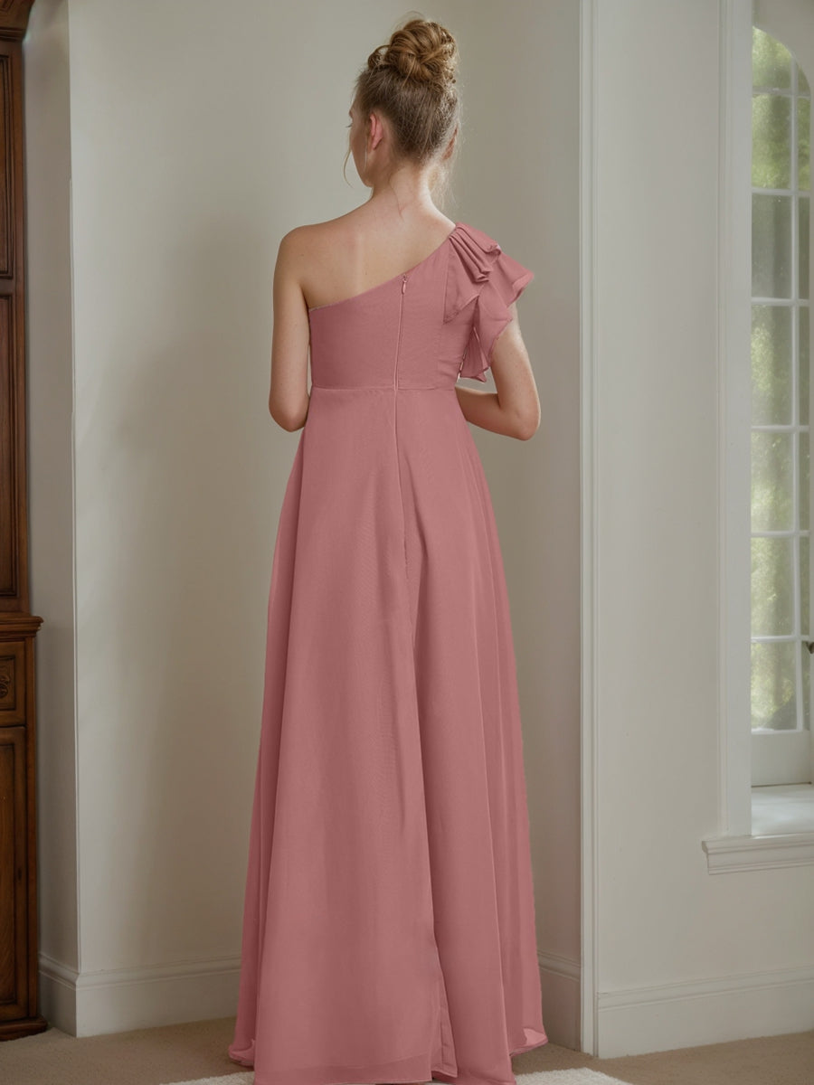 A-Line/Princess One-Shoulder Sleeveless Junior Bridesmaid Dresses with Ruffles