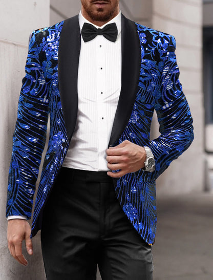 Gold Red Blue Purple Men's Tailored Fit Single Breasted One-button Sequins Party Jacket