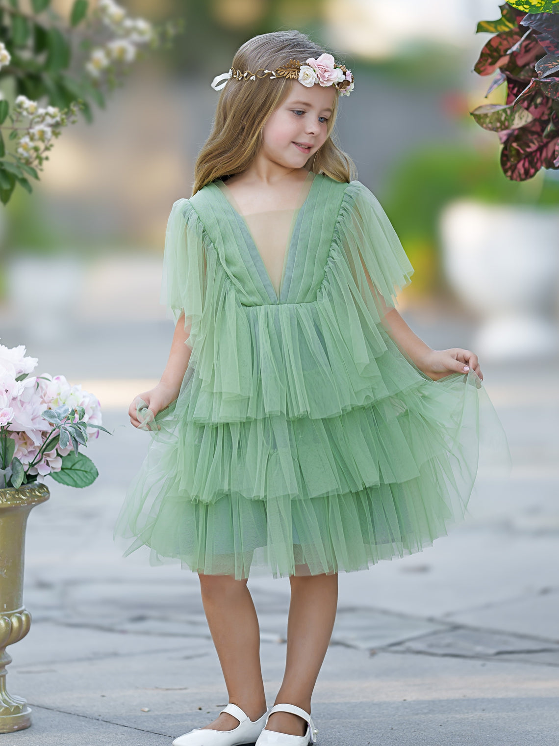 Enchanted Garden Fairy Elegant Tulle Toddler Flower Girl Dress