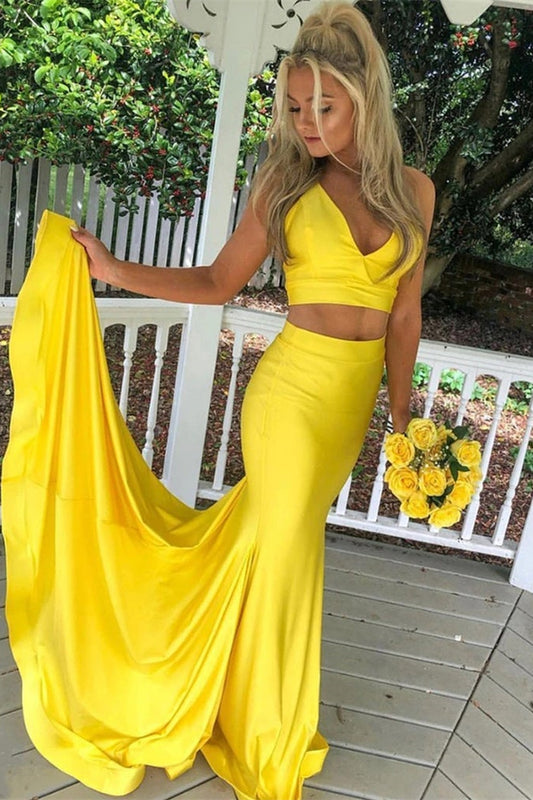 Two Pieces Yellow Mermaid Prom Dress PD0405