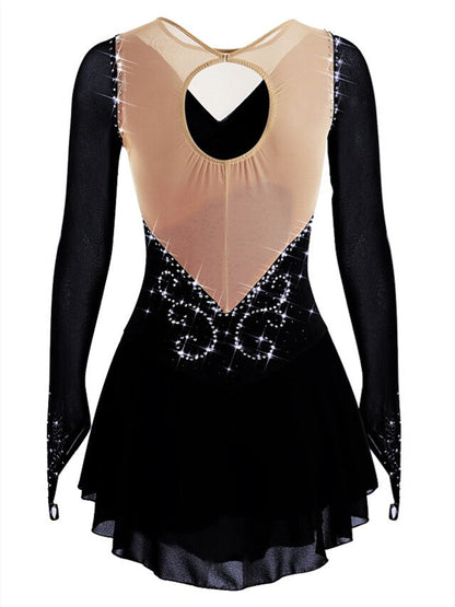 Figure Skating Dress Wear Sequin Women's Girls' Long Sleeve Ice Skating Dancewear Dress