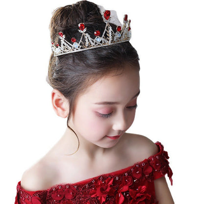 Vintage Elegant Red Rhinestone Princess Crown Headpiece Accessories