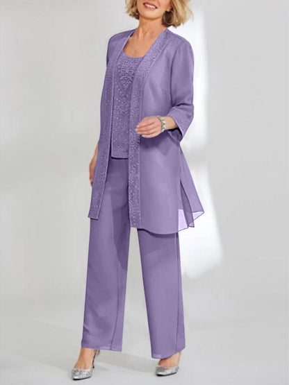 Chiffon Scoop Ankle-Length Mother of the Bride Pantsuits with Jacket