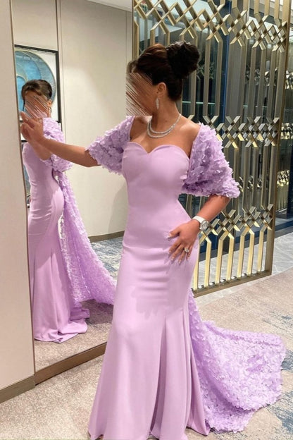 Light Purple Sweetheart Mermaid Prom Dress With Long Bow Appliques Shawl ZT0181