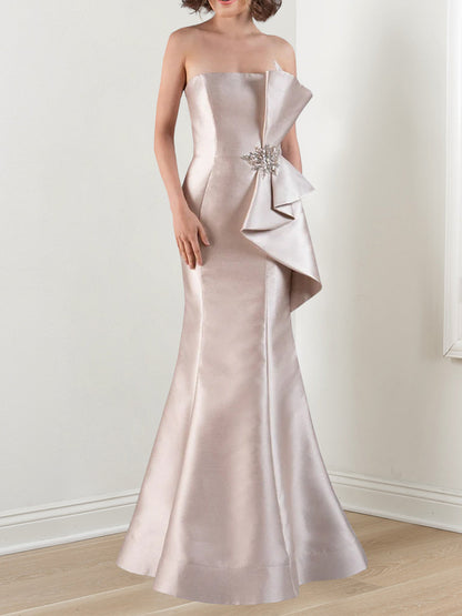 Trumpet/Mermaid Strapless Satin Evening Dresses With Beading