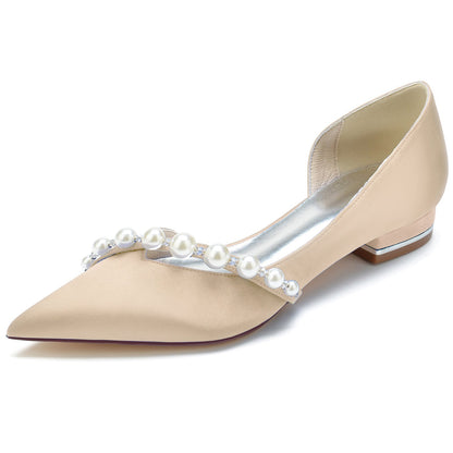 Women's Wedding Shoes White Pearl Low Heel Pointed Toe Minimalism Bridal Shoes