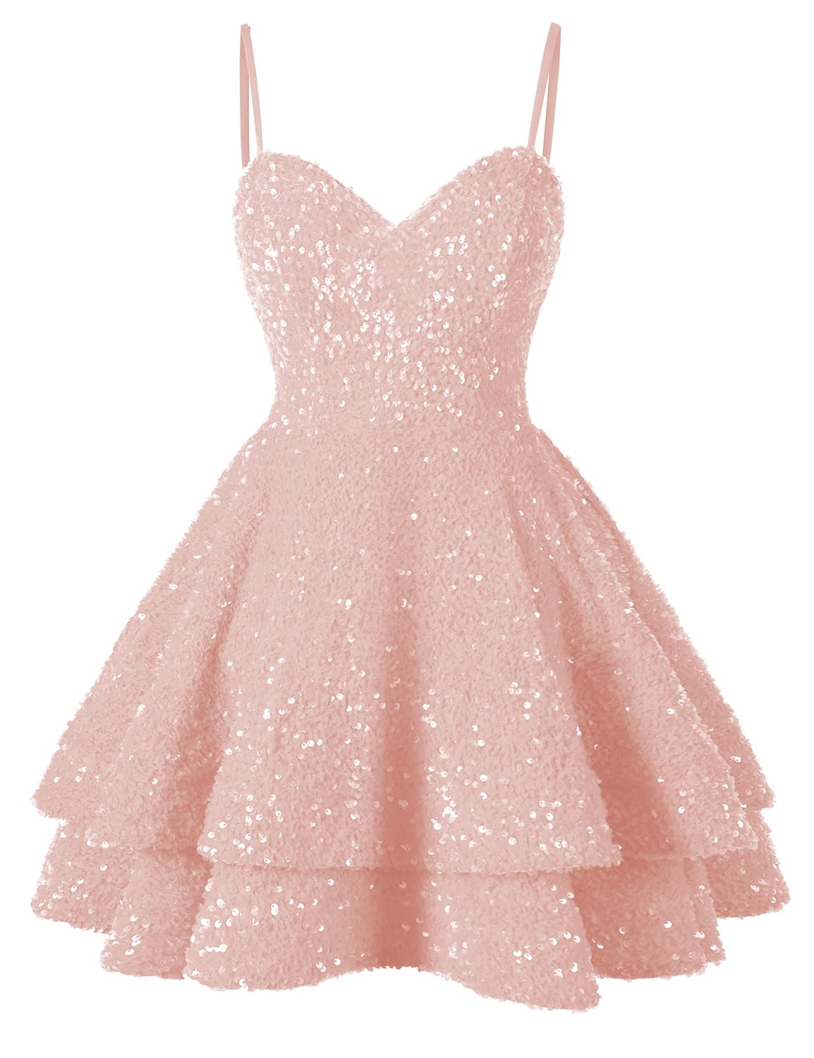 Pink Spaghetti Strap Sequins Homecoming Dress Backless Prom Dress SE142