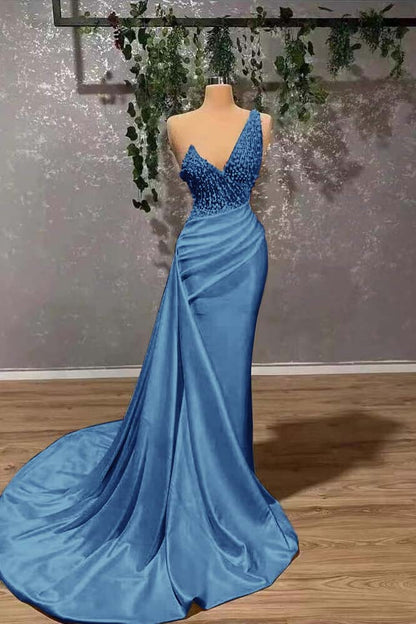 Ivory Elegant One-Shoulder Applique Prom Dress Mermaid With Ruffles ED0103