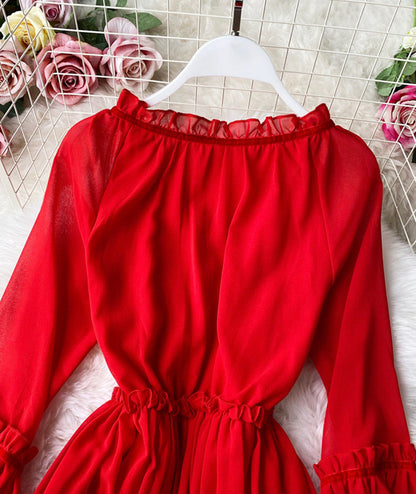 Red A line chiffon dress fashion girl dress  1005