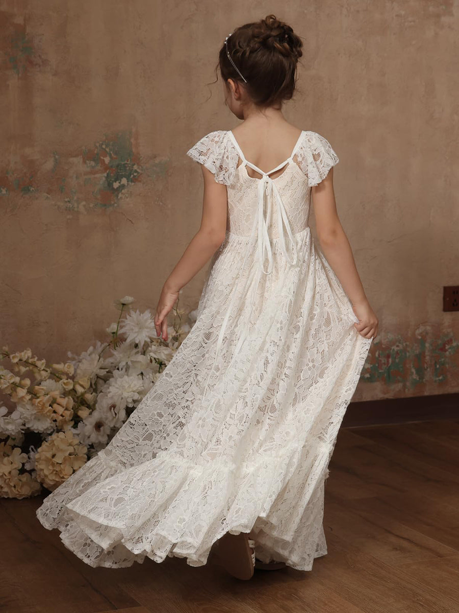 A-Line/Princess Square Neck Floor Length Flower Girl Dresses with Lace Appliques