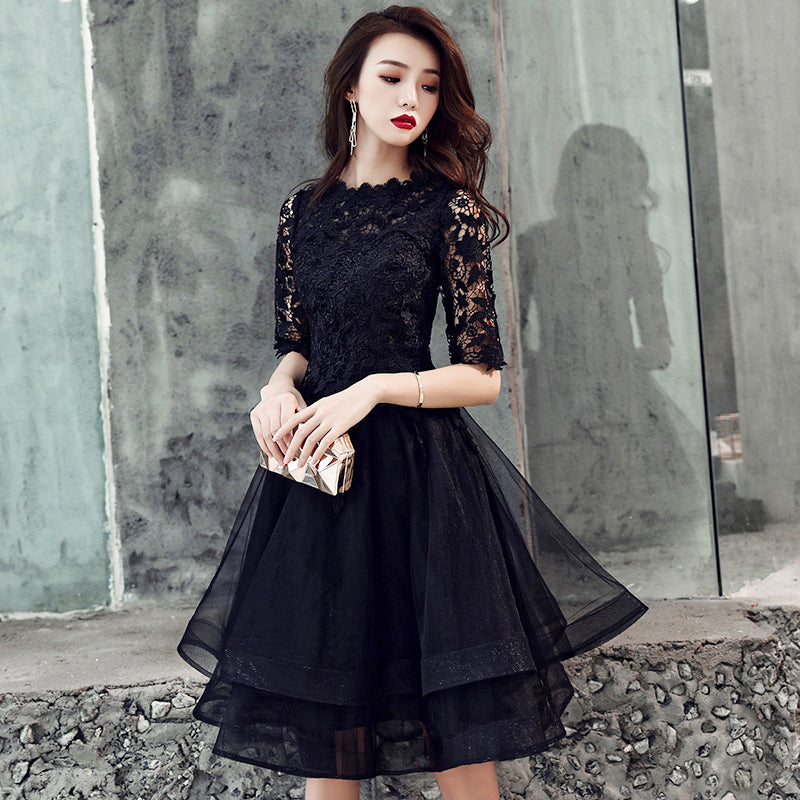 Black lace short prom dress homecoming dress  8244