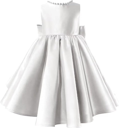 Beading V-Neck Back Sleeveless Floor Length Flower Girl Party Dress with Bow