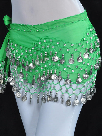 Belly  Accessories Dance Hip Scarf Coin Beading Sequins Women's Training Chiffon