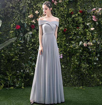 Gray chiffon long A line prom dress bridesmaid dress  10044