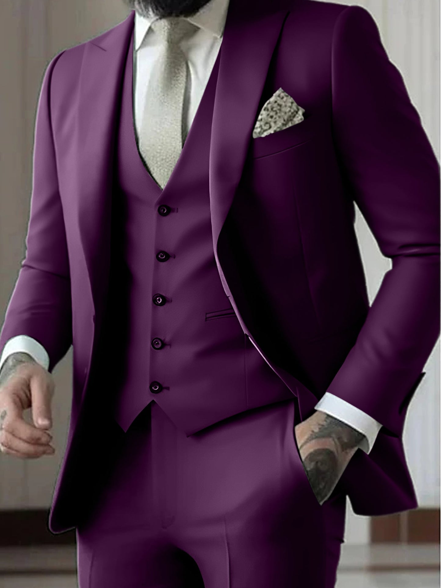 Men's Tailored Fit Single Breasted One-button 3 Pieces Wedding Suits