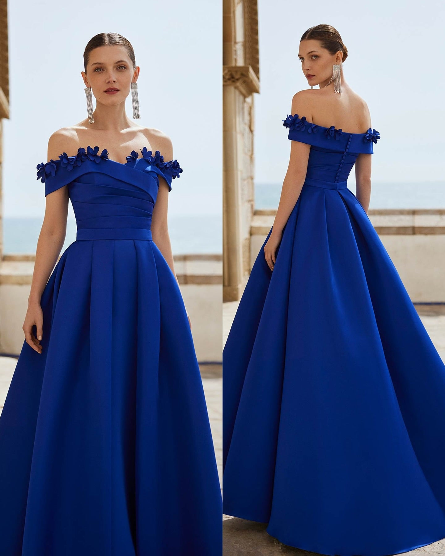 Royal Blue Off-The-Shoulder Elegant Flowers Prom Dress ZT0276