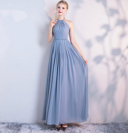 Blue chiffon long A line prom dress bridesmaid dress  10043