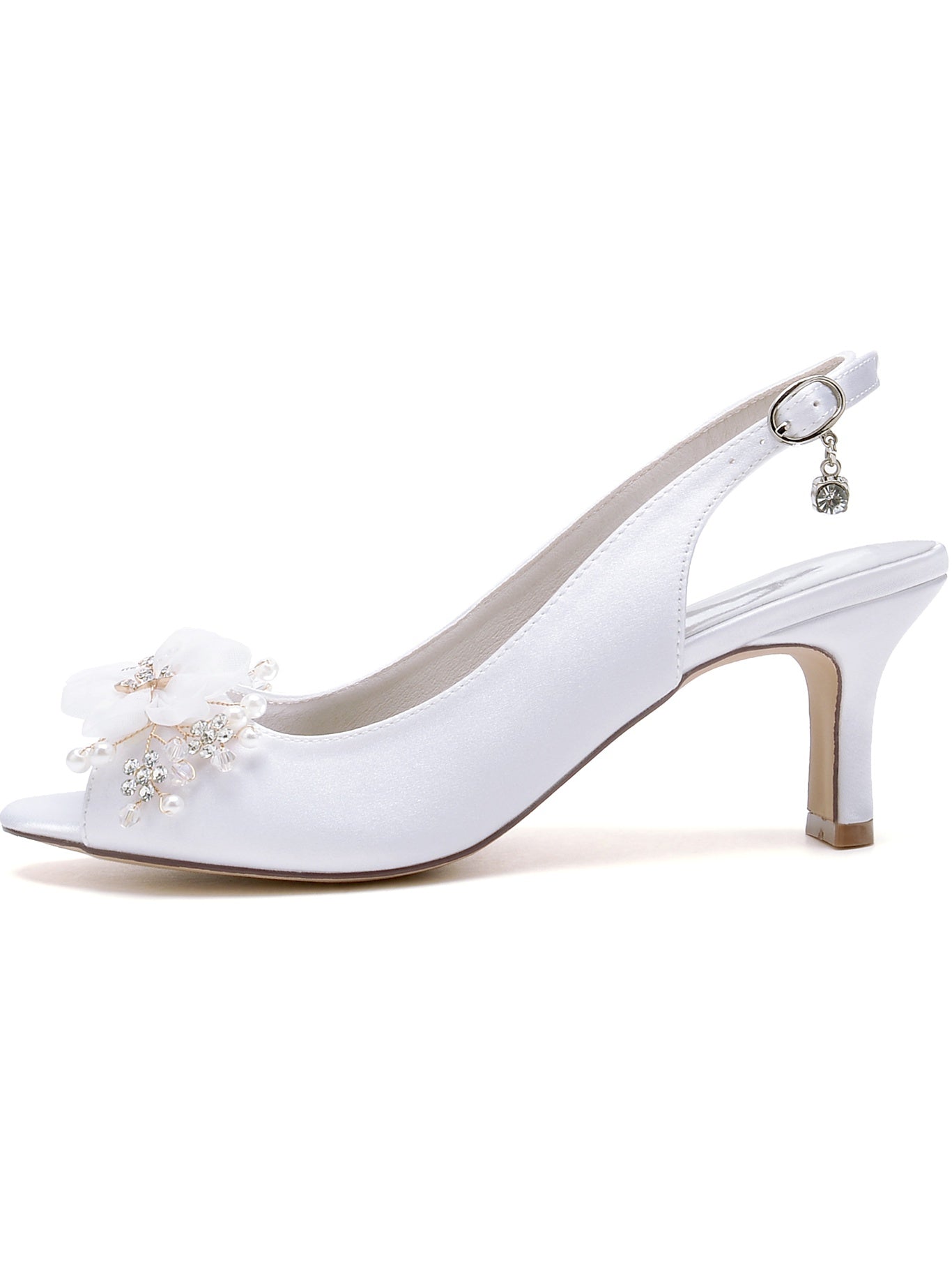 Women's Wedding Shoes Flower Mid Heel Open Toe Bridesmaid Shoes